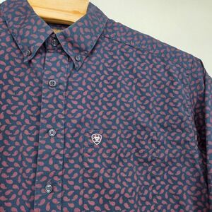 Ariat Men's XXL Long Sleeve Button Down Shirt Western Paisley‎ AOP Rodeo Blue